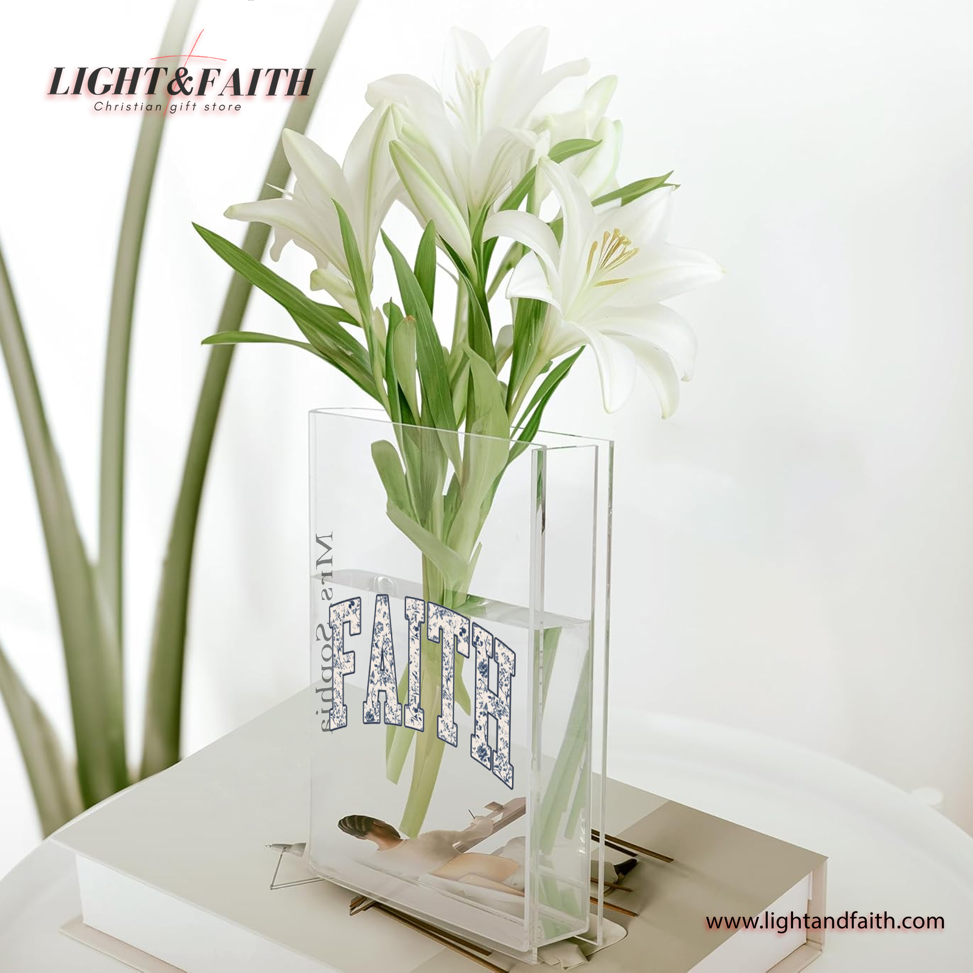 Faith Book Vase, Christian Book Vase, Vintage Floral Book Vase, Bible Verse Book Shaped Flower Vase